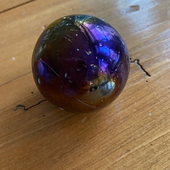 LARGE ART GLASS SHOOTER MARBLE- Blue CARNIVAL IRIDESCENT 6.25" around - Picture 2 of 8